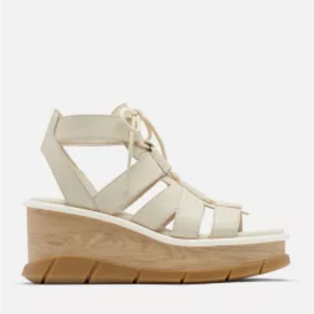 Cream and Brown Wedge Sandals with Platform and Straps